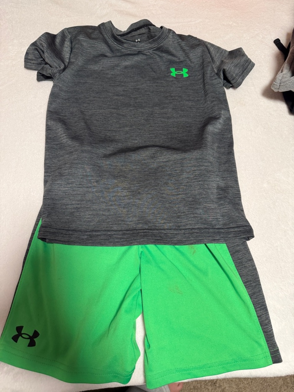 Under Armour Gray Tee with Neon Green Shorts Set